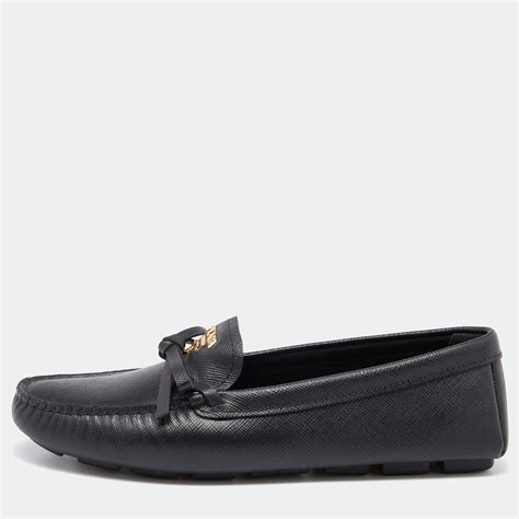 prada metallic leather loafers|prada bow detail loafers.